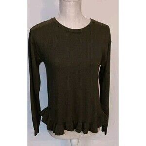 Lord & Taylor 100% Merino Wool Size S Olive Green Sweater with Ruffle